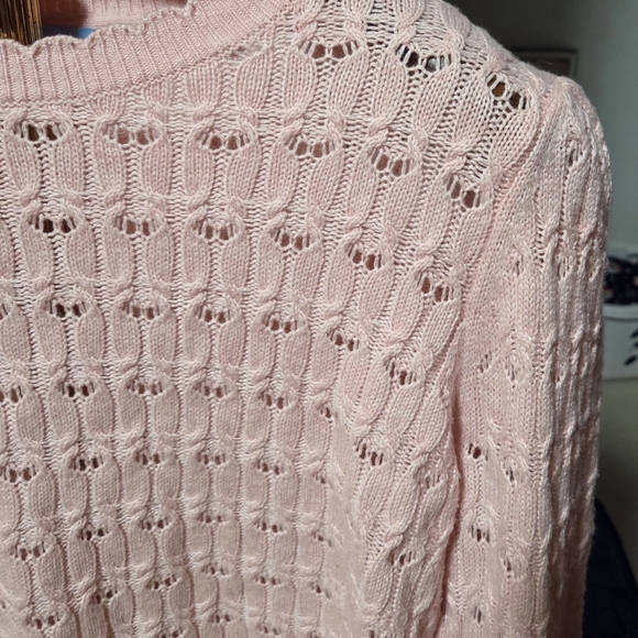 Draper James Puff Sleeve Sweater in Pointelle Pastel Pink Cashmere Blend Size XL - Picture 5 of 7